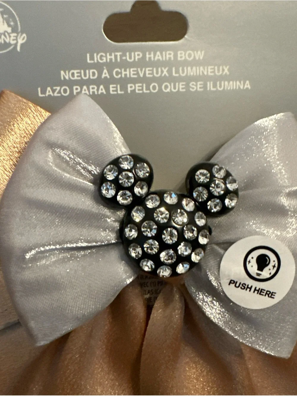 NEW Walt Disney Parks Mickey Mouse Light Up Hair‎ Bow Clip Girls Rhinestone Gold